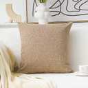 Textured Burlap Linen European Pillowcase Pillow Sham Large Cushion Cover for Sofa, 24x24(60cm), Natural Linen