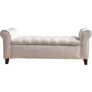 Christopher Knight Home Keiko Velvet Armed Storage Bench, Ivory, 19.5"D x 50.00"W x 19.25"H
