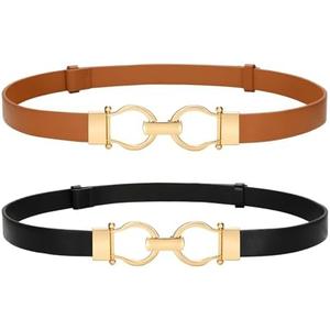 VONMELLI 2 Pack Women's Leather Belts Waist Belt Skinny Belt for Jeans Pants with Fashion, Suit for Waist Size Up 41"