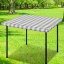 Smiry Square Picnic Table Cloth, Elastic Waterproof Fitted Vinyl Tablecloths, Flannel Backed Buffalo Plaid Table Covers for Dining, Camping, Outdoor (White and Khaki, 54" x 54")