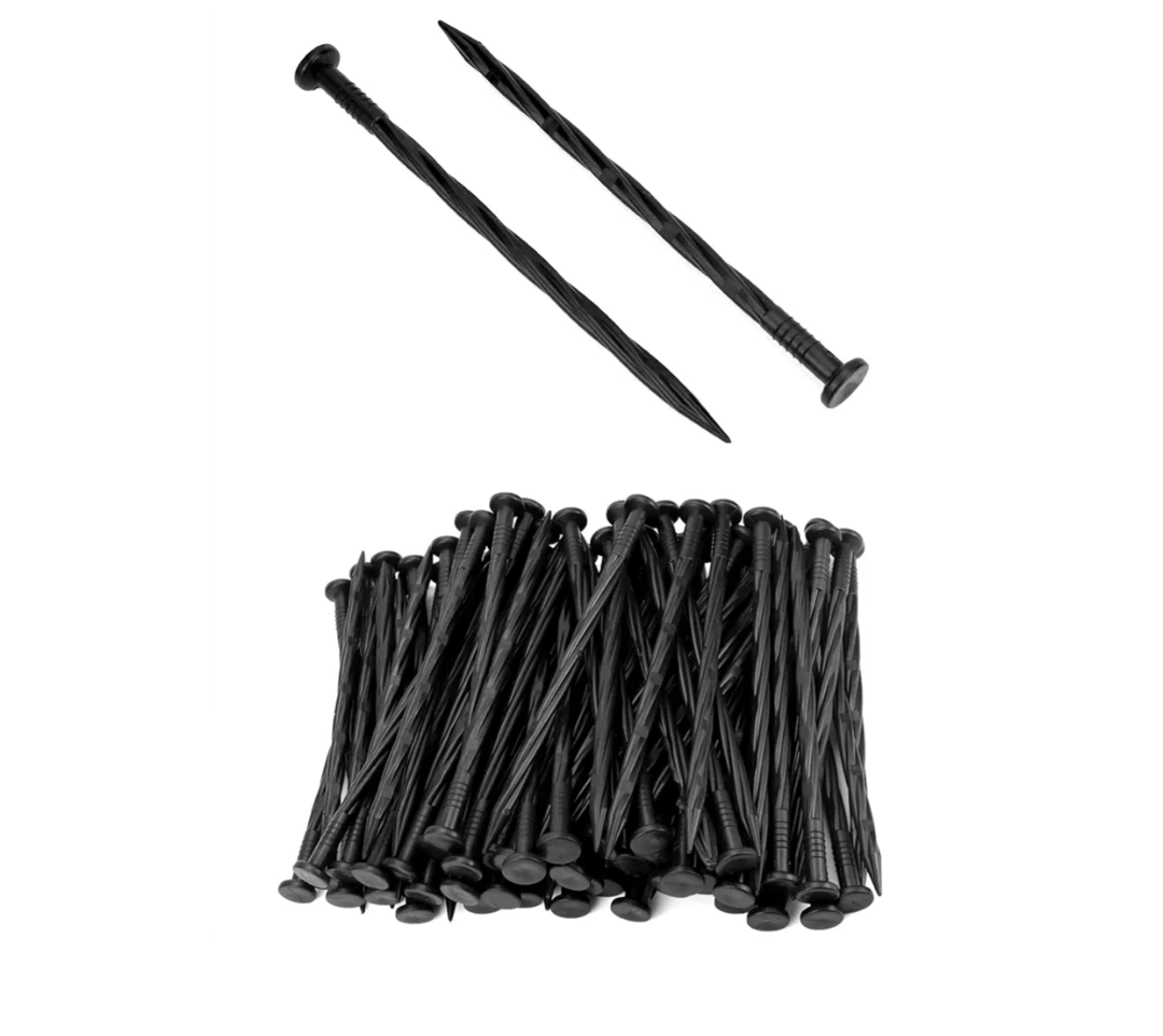 QWORK Spiral Nylon Landscape Anchoring Spikes, 100 Pack 8" Plastic Edging Nails, Lawn Edging Stakes, Garden Lawn Yard Spikes