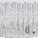 5 Pack Silver Foil Curtain Backdrop 3.2ft x 9.8ft Metallic Tinsel Foil Fringe Curtains Streamer Photo Booth Backdrop for Birthday Party Engagement Bachelorette Party Decorations (Silver)