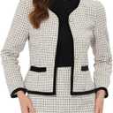 Allegra K Business Suit Set for Women's 2 Piece Outfits Plaid Tweed Easter Short Blazer Jacket and Skirt Sets (Medium, White)