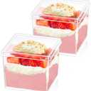 150ml/5oz Clear Dessert Cups with Lids and Spoons, 50 Pcs Reusable Square Dessert Cups, Mini Transparent Appetizers Serving Bowl for Desserts Mousses, Puddings, Party