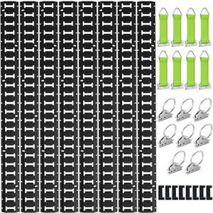 UMIRO E Track Tie-Down Rail Kit,32PCS 4FT E-Tracks Set Includes 8 Steel Rails & 8 O Rings & 8 Tie-Offs with D-Ring & 8 End Caps,Securing Accessories for Cargo,Motorcycles,and Bikes(Black, 4ft)