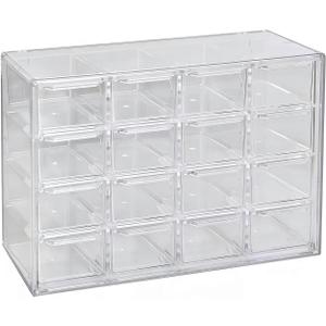 Mini Desktop Drawer Box 16 Compartments Plastic Desk Organizer Office Supplies and Jewelry Storage Box for Office, School, Cosmetic, Jewelry, Hair Clips, Small Parts, etc (16 Compartments)