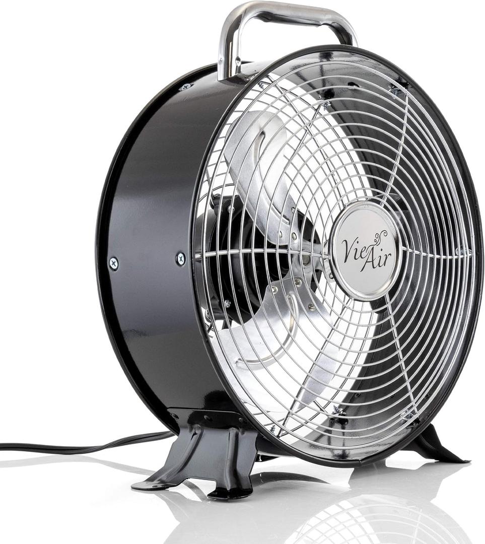 Vie Air High Velocity Powerful and Quiet Dual Speed Sleek Design Durable Metal Drum Fan, 12'' W