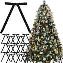 Jutom 24 Pcs Tree Bows Decoration Black Satin Bows Ornaments with Faux Pearl Beads for Tree Birthday Party Holiday Decor, 3.94x7.87inch