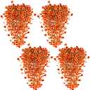 TURNMEON 4 Pcs Artificial Hanging Fall Flowers Fall Decorations, Fake Mums for Outdoors UV Resistant Hanging Plants Faux Silk Daisy Flowers for Autumn Decor Home Indoor Outside Gardens Porch (Orange)
