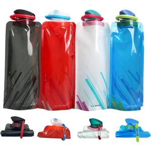 4 Pack 25oz Collapsible Water Bottles, 4 Colors Reusable Leakproof Water Bags for Drinking, Foldable Flat Water Bottles with Clasp for Outdoor Sports Camping Traveling Biking