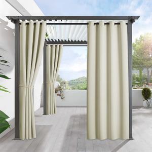RYB HOME Outdoor Curtains for Patio Waterproof Block Sunlight Thermal Insulated Privacy Assured Thick Outside Curtains for Porch, Gazebo, Pergola, W52 x L95, Beige, 1 Panel