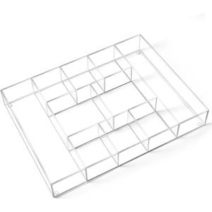 Large Acrylic Desk Deep Drawer Organizer with Adjustable Dividers, Anti-skip Clear Desk Top Junk Drawer Storage Tray for Pens, Desktop, Office, Bathroom, Kitchen, Makeup Supplies(10 Compartments)
