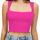 Artdear Women's Square Neck Tank Top - Double Lined Sleeveless Short Crop Tops Air Touch Fabric (Hot Pink) S