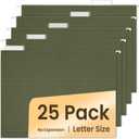 SUNEE Hanging File Folders, 25 Pack Reinforced Hang Folders Letter Size, Adjustable 1/5-Cut Tabs, Designed for Bulky Files, Filing Cabinet, Standard Green