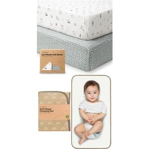 KeaBabies 2-Pack Muslin Crib Sheets for Boys, Girls and Portable Diaper Changing Pad - 100% Cotton Fitted Baby Mattress Cover, Waterproof Foldable Baby Changing Mat