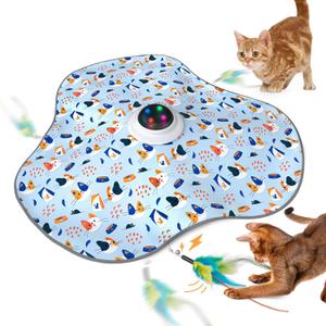 Interactive Cat Toys Rechargeable: Interactive Cats Toy with Chime - Automatic Cat Toys for Indoor Cats, Hide and Seek Toy with Motion, Moving Feather, USB,Blue