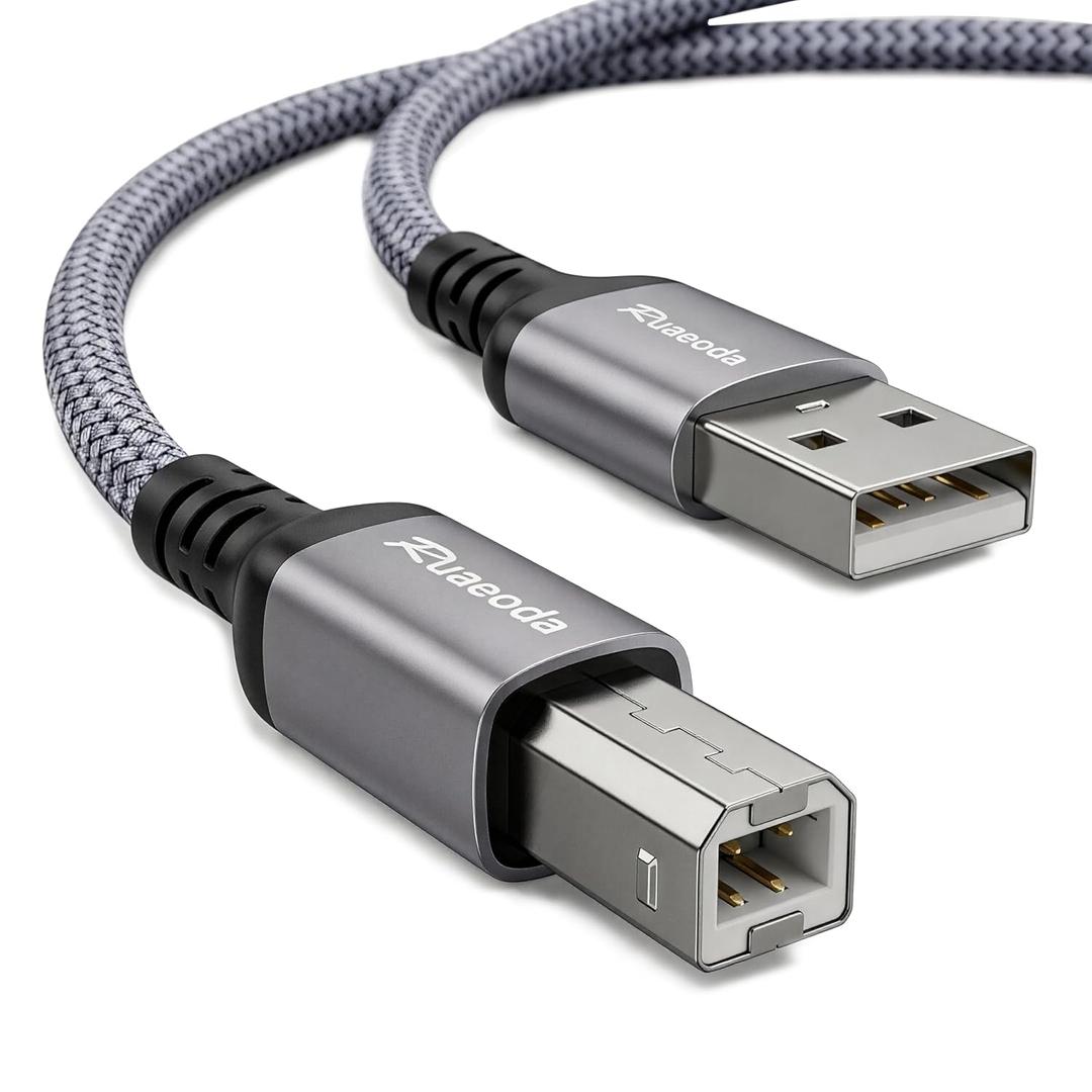 USB Printer Cable 10 ft, HP Printer Cable, USB 2.0 Type A Male to B Male, Compatible with HP, Canon, Epson, Brother, Dell, Lexmark, Xerox, Samsung, Piano, DAC & Audio Interface - Space Grey
