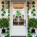 Happy St Patricks Day Door Decor, Green Shamrock Clover Farmhouse Wood Door Hanger, Spring Rustic Wooden Wreath Pediment Plaque Spring Farmhouse Wooden Wreath Indoor Wall Hanging Decoration