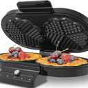 Electric Waffle Maker Heart-Shaped: 2 Non-Stick double-Side Heating Plates with 5-Setting Adjustable Browning Control for Fast Heating - No Flip Design & Compact Storage for Busy Families
