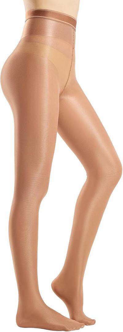 Yilanmy Shiny Pantyhose for Women Shimmer Tights Ultra Oil Glossy Stockings 70D Brown Dance Jazz Tights (Medium)
