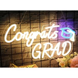 HMASYO Congrats Grad Neon Sign with Cap, Graduation Decorations 2025 Congrats Led Sign Wall Decor Class of 2025 Party Room Dorm Backdrop Celebration Gifts, Warm White, USB Powered, Dimmable