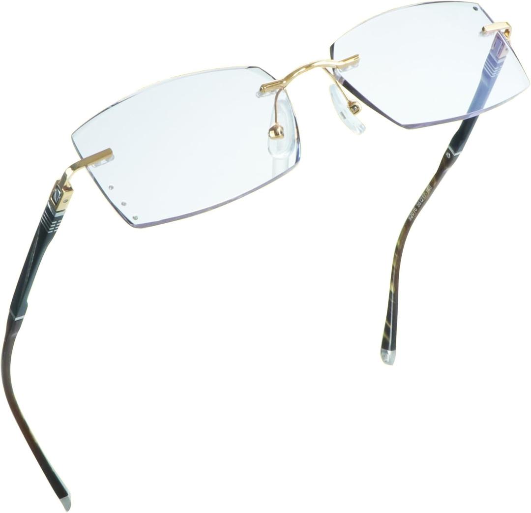 LifeArt Blue Light Blocking Glasses,Computer Reading Glasses,Rimless Frame Tinted Lens with Diamond,Stylish for Men (+1.50 Magnification)