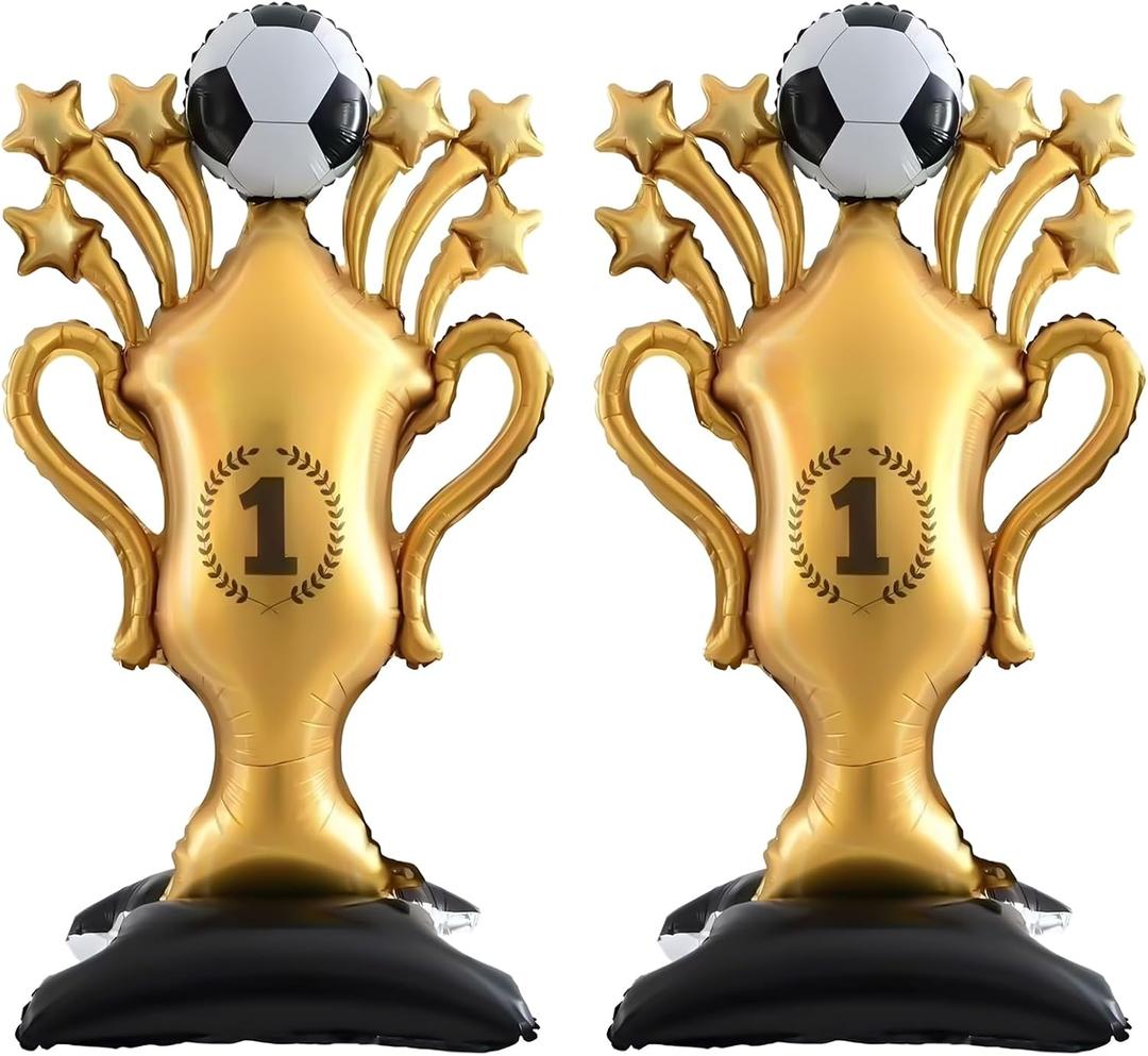 2 x 2 Pcs Giant Soccer Balloons 59 Inch Giant Self Standing Football Champion Foil Balloons for Soccer Themed Birthday Party Sports Event World Soccer Event Watch Party Fans Room Decor