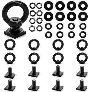 Elsjoy 8 Pack M8 T Track Mount Tie Down Anchor for Roof Rack, Stainless Steel T Bolt Eye Nut Tie Down Rings, Black M8 T Track Bolts Eye Bolts with Nuts for Holding Bungee Cord Rope