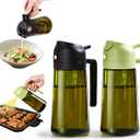 Olive Oil Dispenser Bottle, 16oz/470ml Oil Sprayer for Cooking, 2 in 1 Glass Oil Spray Bottle Spray and Pour for Kitchen, Salad, Air Fryer, BBQ(Black & Green-2PCS)