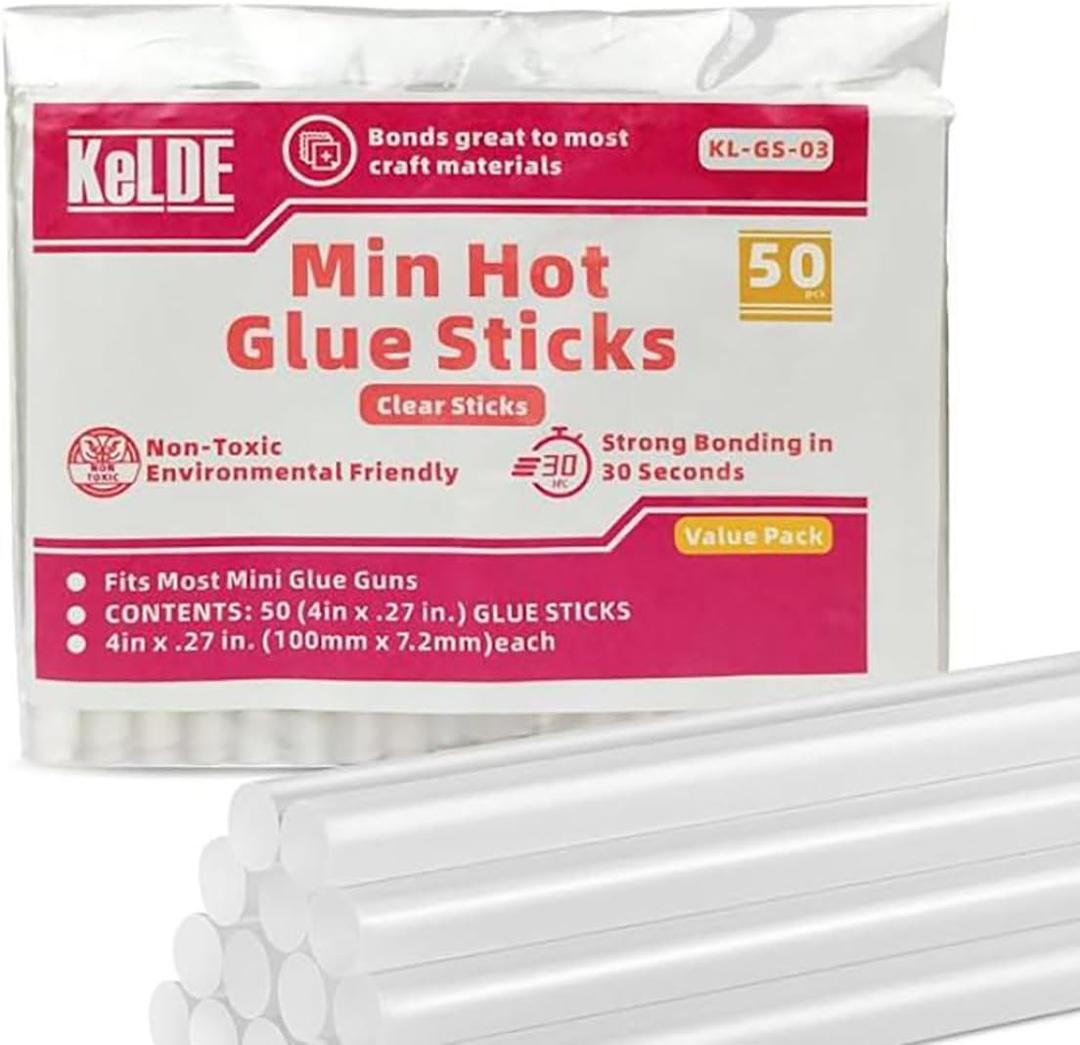 KeLDE 50PCS Mini Hot Glue Sticks (4" x 0.27") - Clear Glue Sticks for Fabric, Wood, Paper, Metal, Plastic | Universal for DIY Crafts, Home Repair & Decor | Fits Most Glue Guns