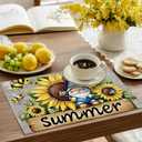 Placemats Set of 4 Summer Table Mats Floral Theme Place Mats Washable Rustic Holiday Table Decoration for Indoor Outdoor Party Kitchen Dining (Sunflower2, 12x18)
