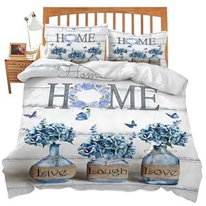 Skull Theme 3 Pieces Duvet Cover Comforter Set with 2 Pillowcase Queen Size Gothic Colorful Bed Sheet Quilt Bedroom Bedding for Lover Kids, Blue