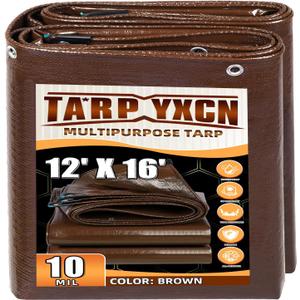 Brown Tarp 12x16 Feet, 10 Mil Thick Waterproof Poly Tarps Cover UV Resistant, Rip & Tear Proof with Metal Grommets Every 20 Inches