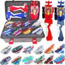 Battling Tops Box Set, Burst Gyro Toys 12 Spinning Tops + 2 Launchers + Stickers Combat Battling Game with Portable Box Gift for Kids Children Boys