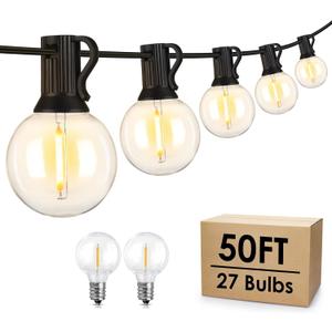Mlambert 50Ft LED Outdoor String Lights G40 Globe Dimmable Patio Light, Waterproof Hanging String Light with 27 Warm White Shatterproof Bulbs(2 Spare) (Black)