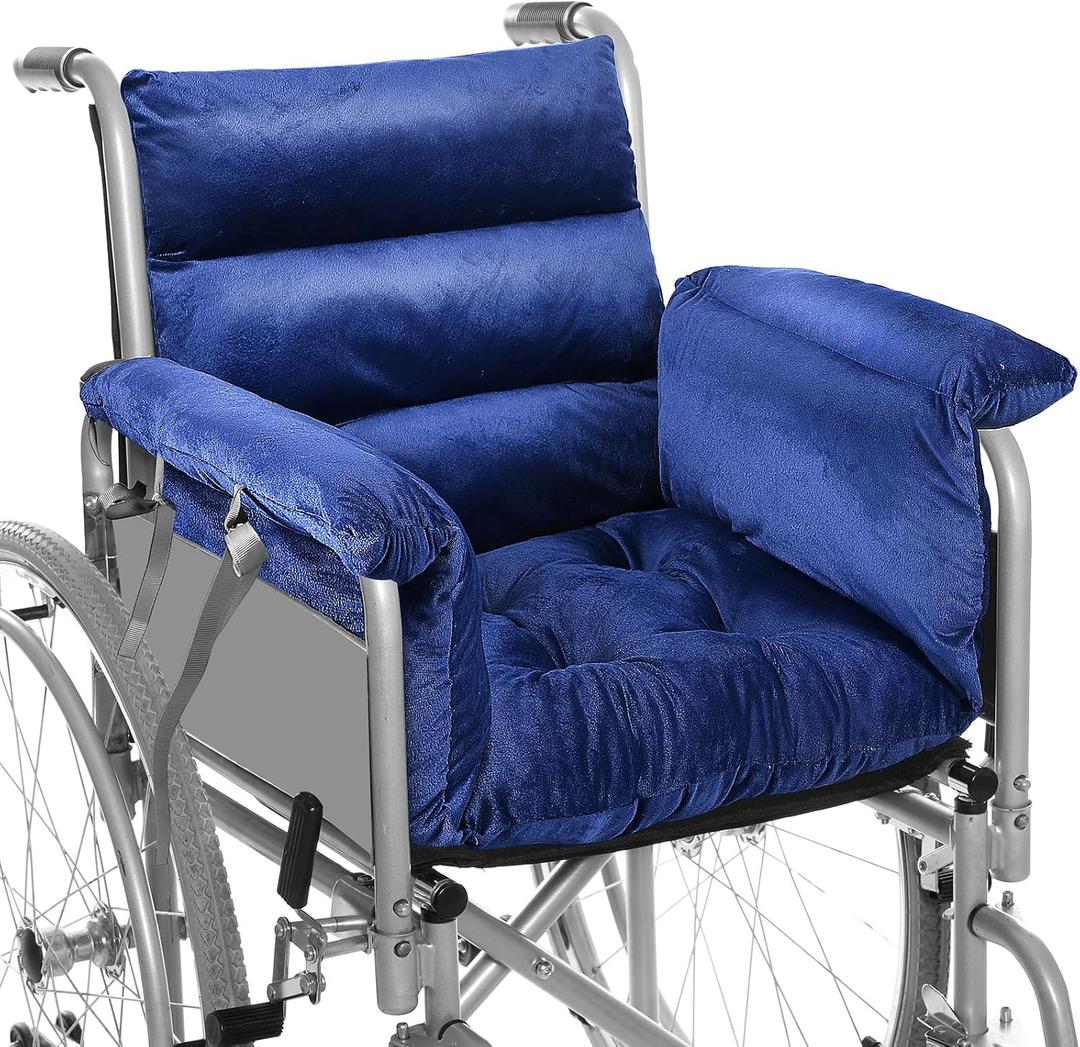 Suzile Wheelchair Cushion Wheelchair Seat Cushion with Strap Recliner Suitable for 18 Inches Armrest and Support for Senior(Navy Blue)