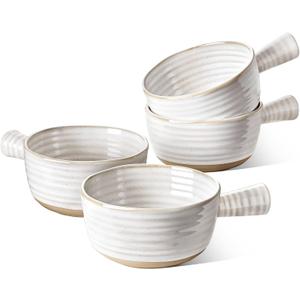 LE TAUCI French Onion Soup Bowls, 18 Ounce Soup Bowls With Handles for Chili, Beef Stew, Onion Soup Crocks Microwave Dishwasher Oven Safe - 5.5 inch, Set of 4, Arctic White