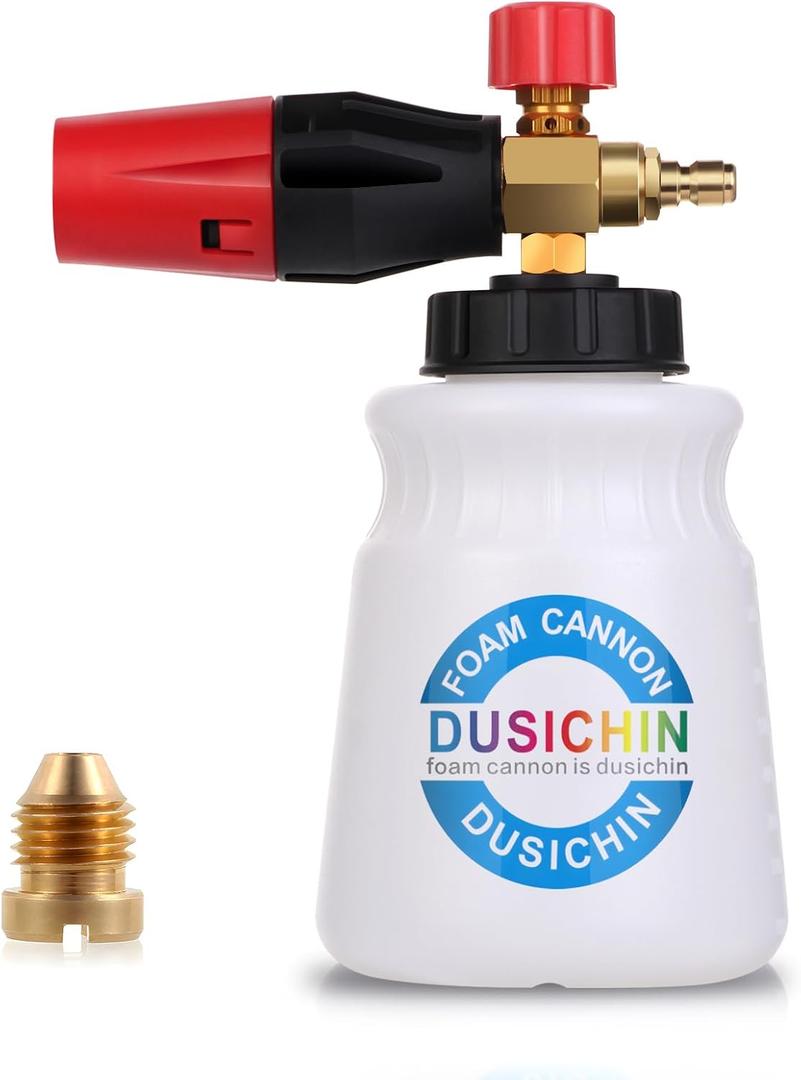 DUSICHIN Foam Cannon, Snow Foam Car Washer with 4000 PSI Pressure, Wide Neck, Adjustable Nozzle, 1L Container, Additional 1.04mm Orifice Nozzle, Soap Cannon for Sprayer Gun,DUS2401