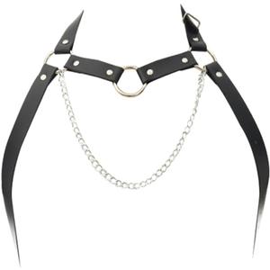 Leather Chest Harness Gothic Body Chain Belt Punk Shoulder Straps Ring Adjustable Buckle for Men Clubwear Costume (Black)