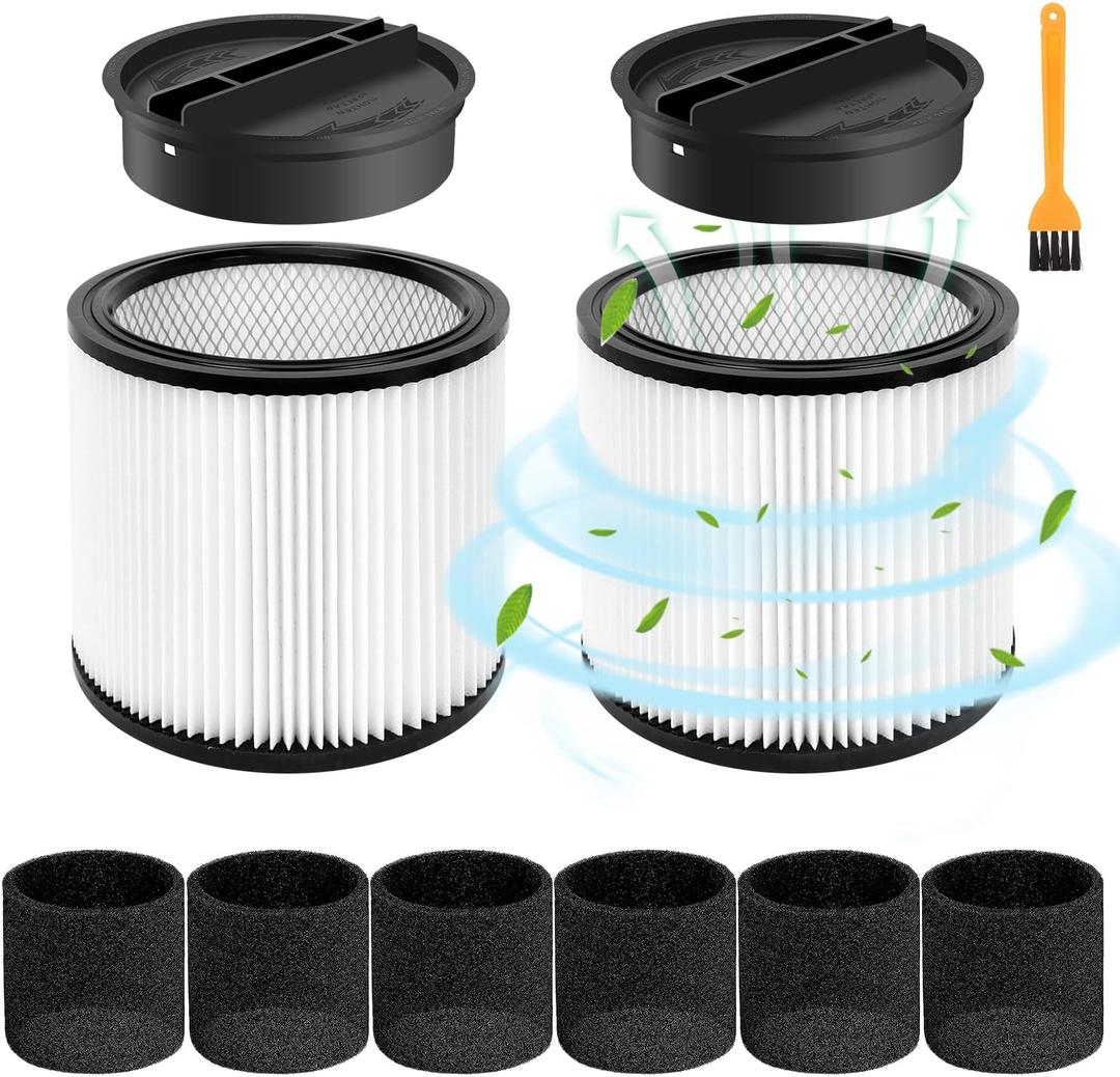 2 Pack 90304 Replacement Filter Compatible with Shop Vac 90304 90350 90333 90585 Wet Dry Vac Cartridge Filter with lids and Filter Foam Sleeve, Fits Most 5 Gallon and Above Shop Vac Vacuum Cleaners
