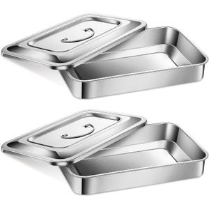 Fabbay Sterilization Tray, 201 Medical Surgical Trays, Stainless Steel Box with Lid and Handle, Multi-Purpose Organizer for Medical, Dental, Surgical and Lab Supplies(12 Inch)