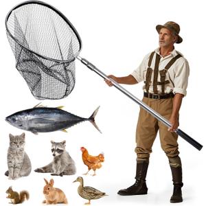 Large Fishing Net with Telescoping Handle, 57-110inch with 20" Net Opening, Rubber Fishing Net Aluminum Fish Landing Net for Freshwater and Saltwater