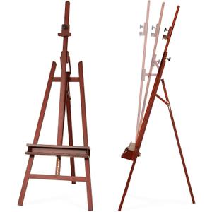 Inclinable A-Frame Easel for Painting & Display, Adjustable 65"-89" H, Holds Canvas up to 49", Beech Wood Easel Stand with Storage Tray, Large Art Easel for Adults, Artists, Beginners - Walnut