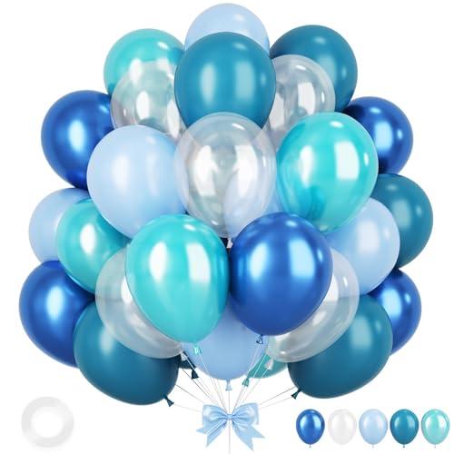 Ocean Themed Party Balloons, 12 Inches Turquoise Teal Blue Clear Metallic Balloons for Ocean Shark Sea Themed Pool Party Baby Shower Birthday Beach Decorations