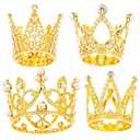 4 Pcs Crown Cake Topper, Gold Mini Birthday Crown Crystal Pearl Vintage Small Tiara Baby Princess Kueen Cake Crowns for Flower Arrangements Birthday Wedding Party Decor (Gold)