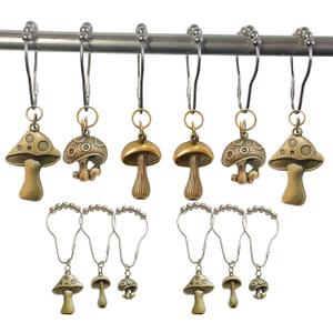 Mushroom Shower Curtain Hooks, 12Pcs Rustproof Metal Cute Retro Mushroom Shower Curtain Hooks Rings for Boho Fairy Forest Country Cottagecore Style Home Bathroom Decor (Bronze)