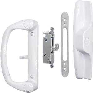 Sliding Glass Patio Door Handle Replacement Set with Mortise Lock 45 Keyway, Non-Keyed Pull Handles, Fits 3-15/16" Hole Spacing, 1-1/4" to 2" Thick Doors, Non-Handed, White