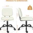 ERGOSEAT Armless Home Office Desk Chair with Wheels, Modern Ergonomic Drafting Rolling Chair with 360 Swivel Wheels,Height Adjustable Computer Task Chairs for Small Space, White