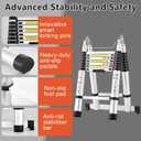 Telescoping Ladder A Frame 16.5Ft Aluminum with Stabilizer Bar, 330 LBS Capacity, Collapsible Extension Ladder for House, Roof, RV & Travel Trailer(Silver)