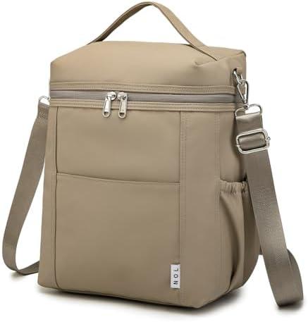 NOL Natural Organic Lifestyle Insulated Lunch Bags for Women Cooler Bag Lightweight Nylon Waterproof Lunch Box For Work (Khaki, Large)